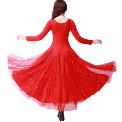Women's girls black red royal blue ballroom dancing dresses waltz tango dance dresses